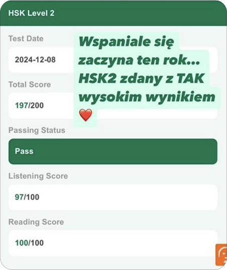chiński start wynik hsk 2